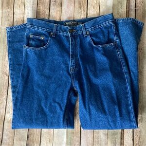 Highland Men's Classic Straight Blue Jeans (34X30) shrinkage 33X29.25” Rise 12”